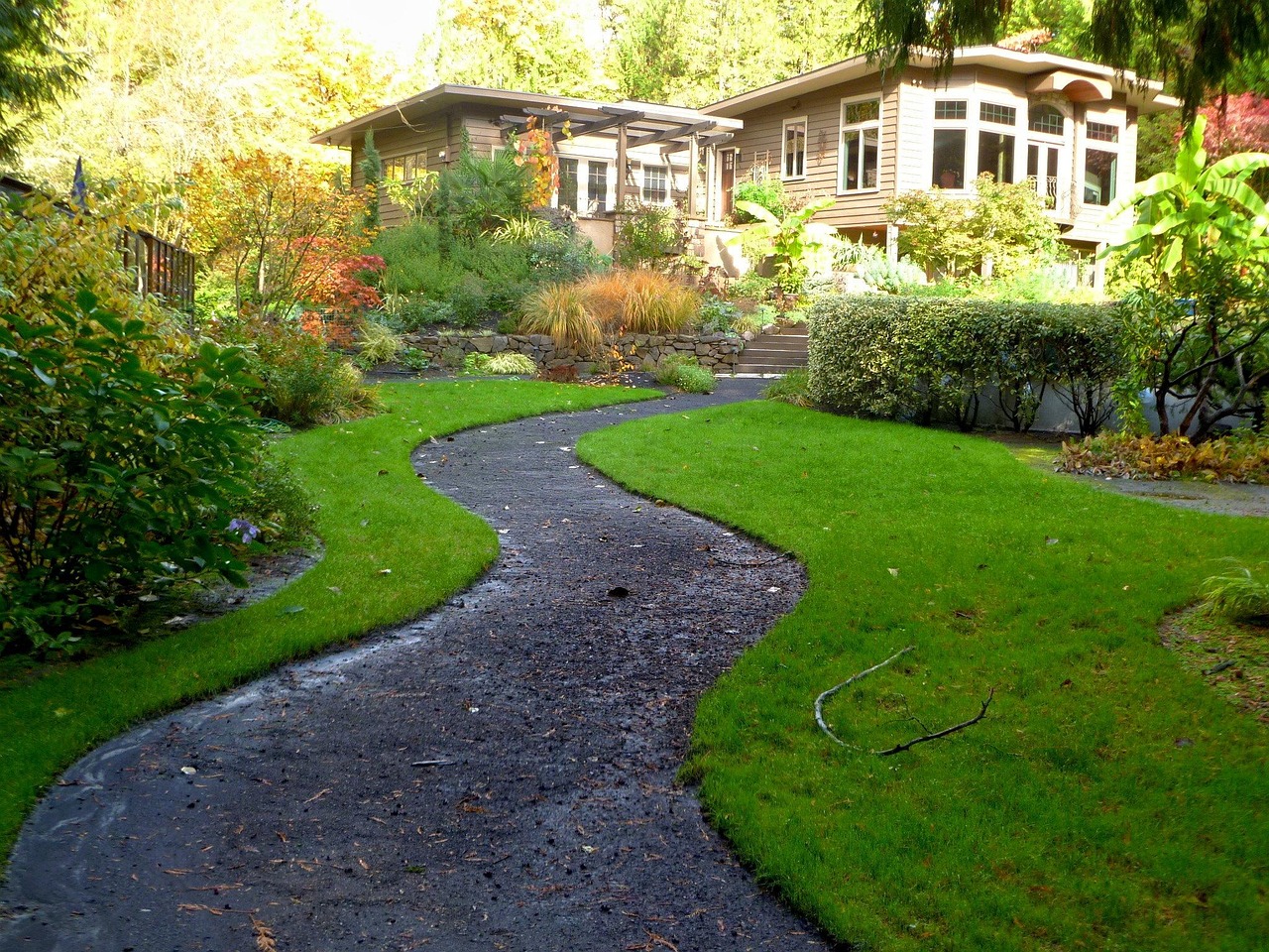 Professionally landscaped residential yard